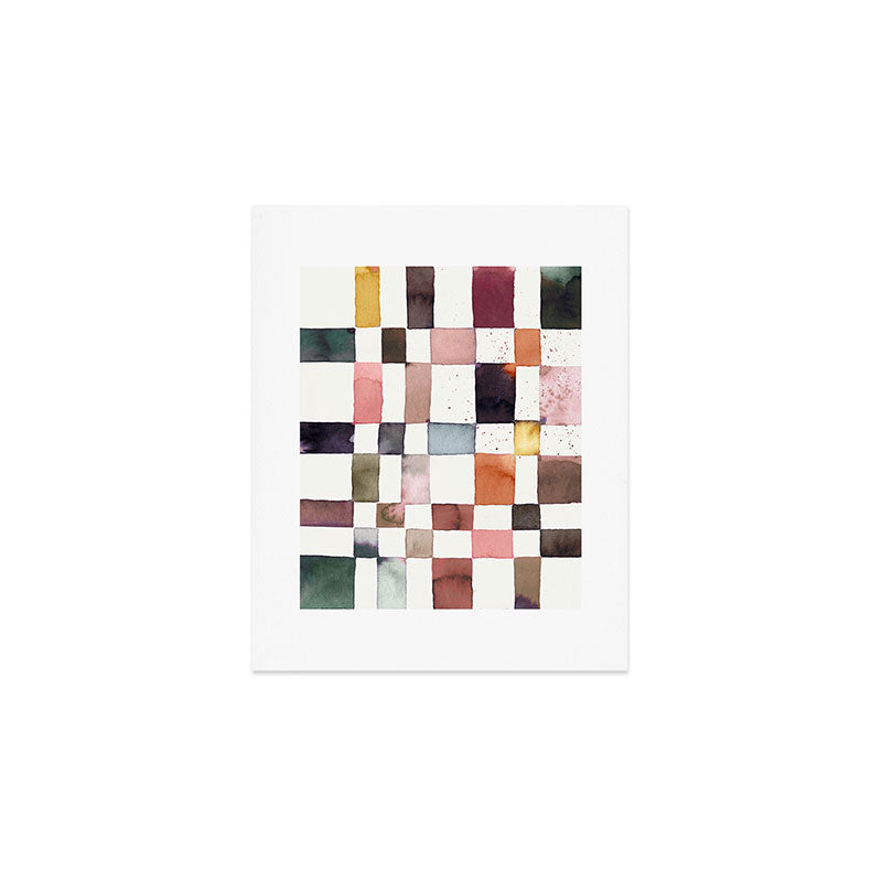 Watercolor Fall Checker Rustic Earthy Art Print Gallery Image 1