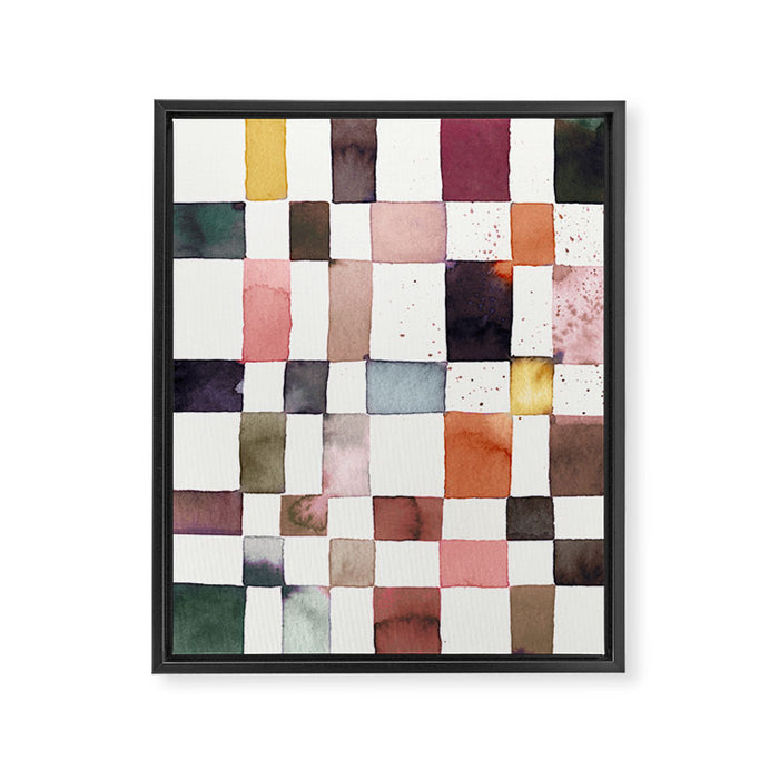 Watercolor Fall Checker Rustic Earthy Framed Canvas Print Gallery Image 1