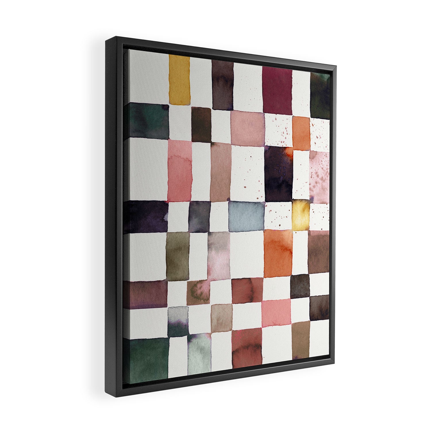 Watercolor Fall Checker Rustic Earthy Framed Canvas Print Gallery Image 2