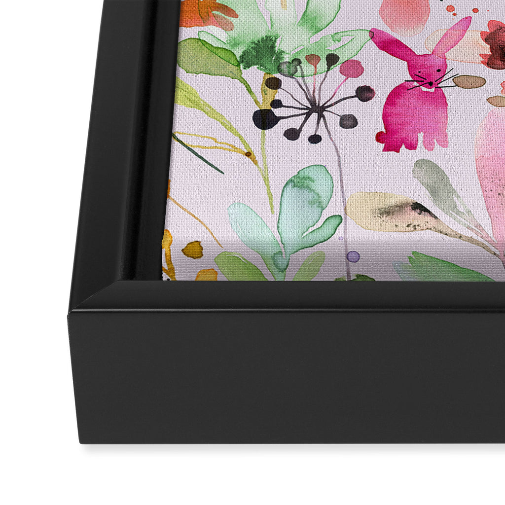 Wild Flowers Meadow Spring Garden Floral Watercolor Pink Framed Canvas Print Gallery Image 3