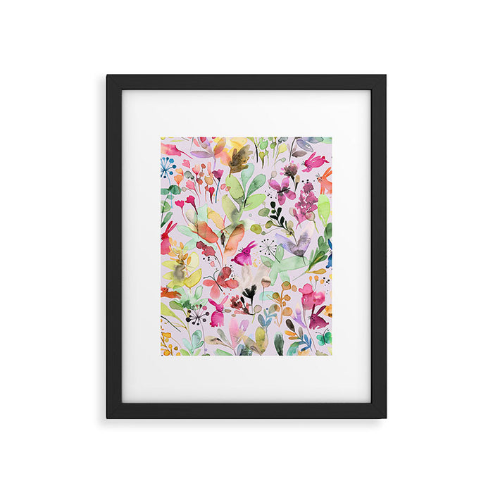 Wild Flowers Meadow Spring Garden Floral Watercolor Pink Framed Art Print Gallery Image 1