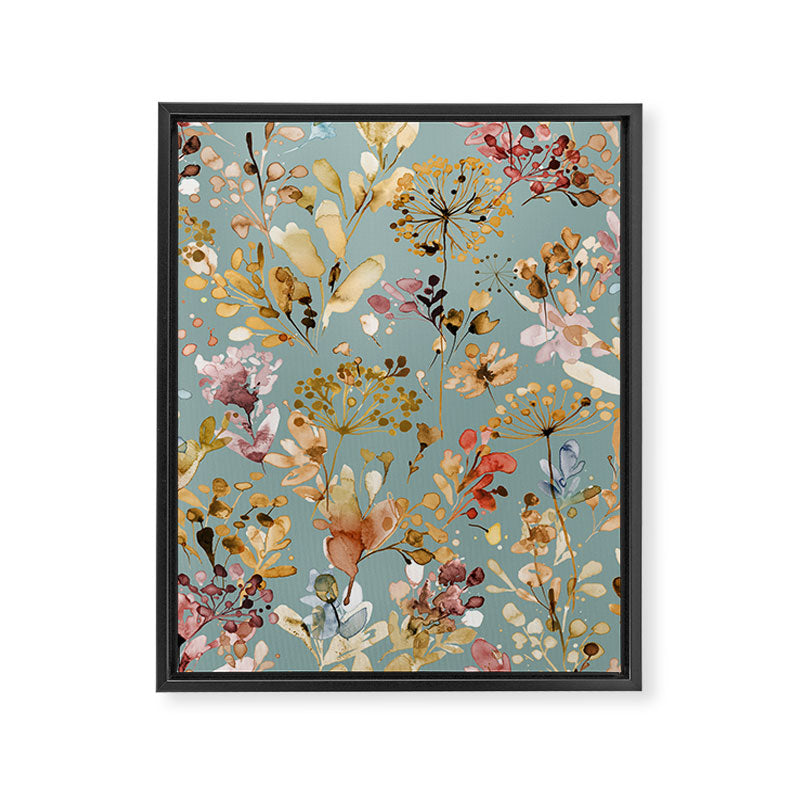 Wild Grasses Botanical Gold Teal Framed Canvas Print Gallery Image 8