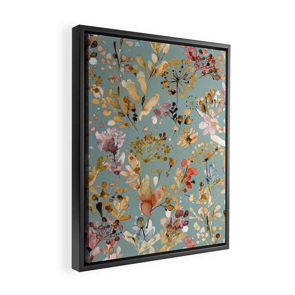 Wild Grasses Botanical Gold Teal Framed Canvas Print Gallery Image 2