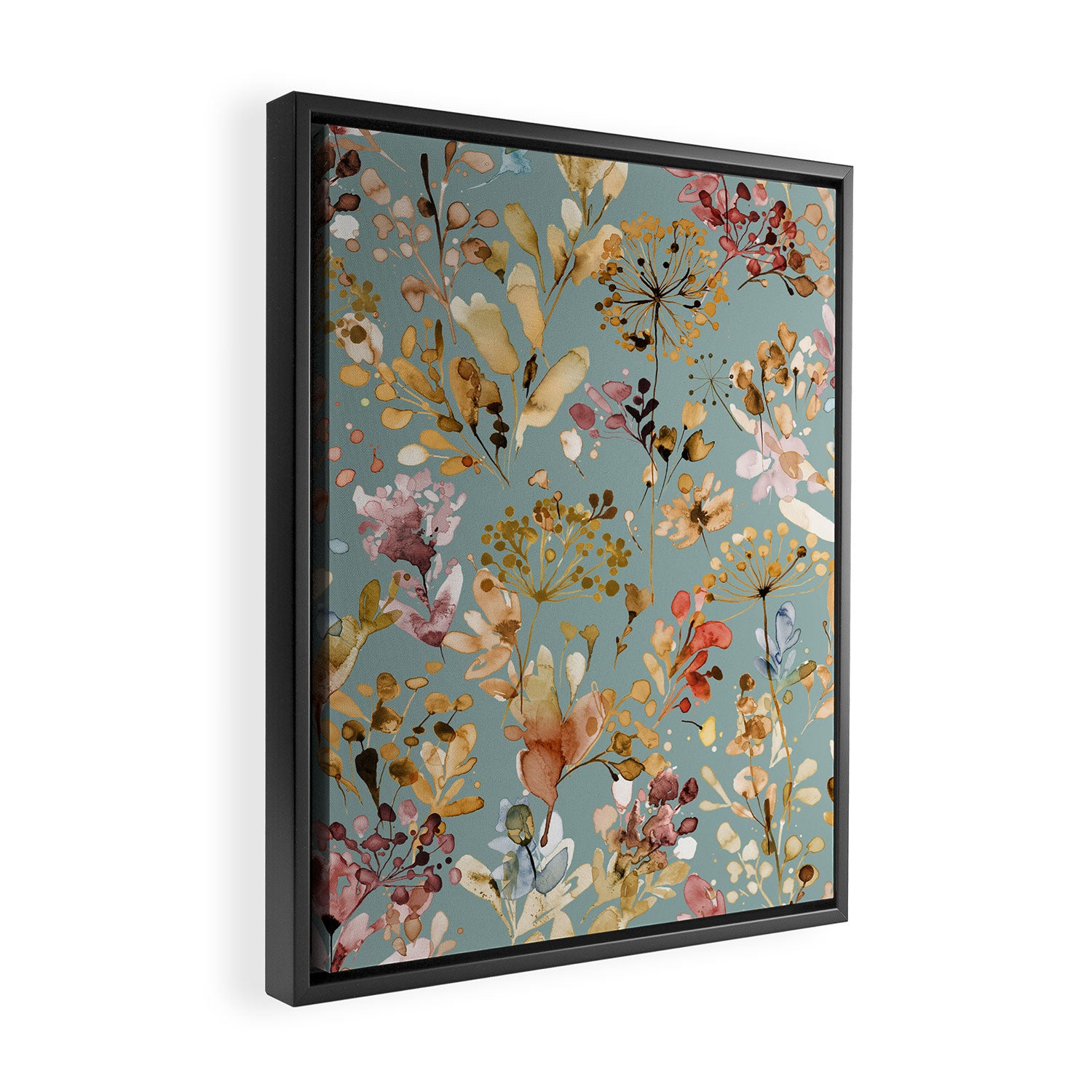 Wild Grasses Botanical Gold Teal Framed Canvas Print Gallery Image 2
