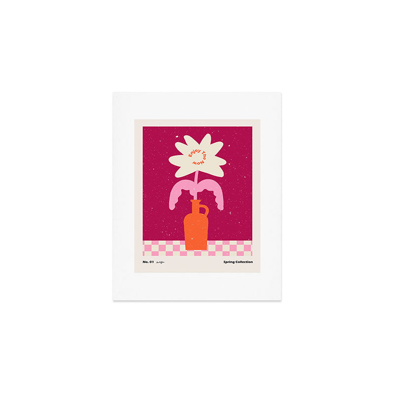Abstract modern vase and flower. Enjoy the Now quote Art Print Gallery Image 1