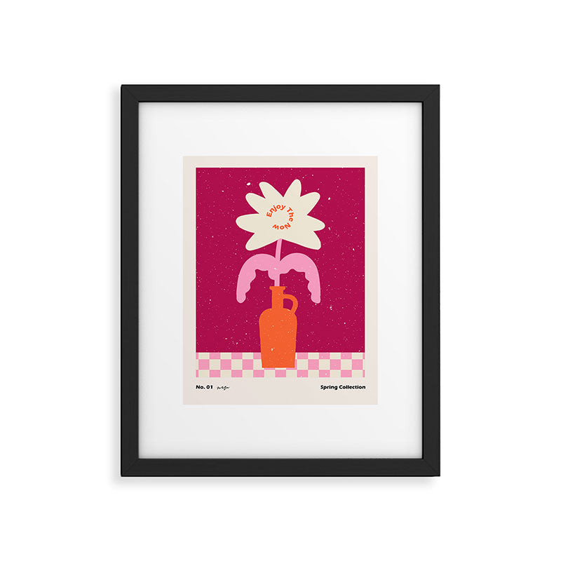 Abstract modern vase and flower. Enjoy the Now quote Framed Art Print Gallery Image 6