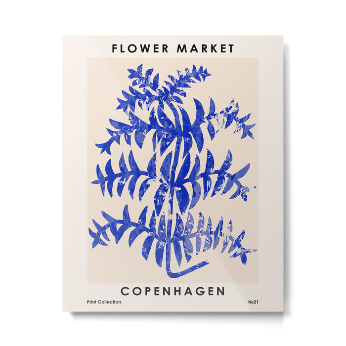 Blue leaves, Flower market print, Botanical poster, Floral wall art, Boho poster Metal Print Gallery Image 1