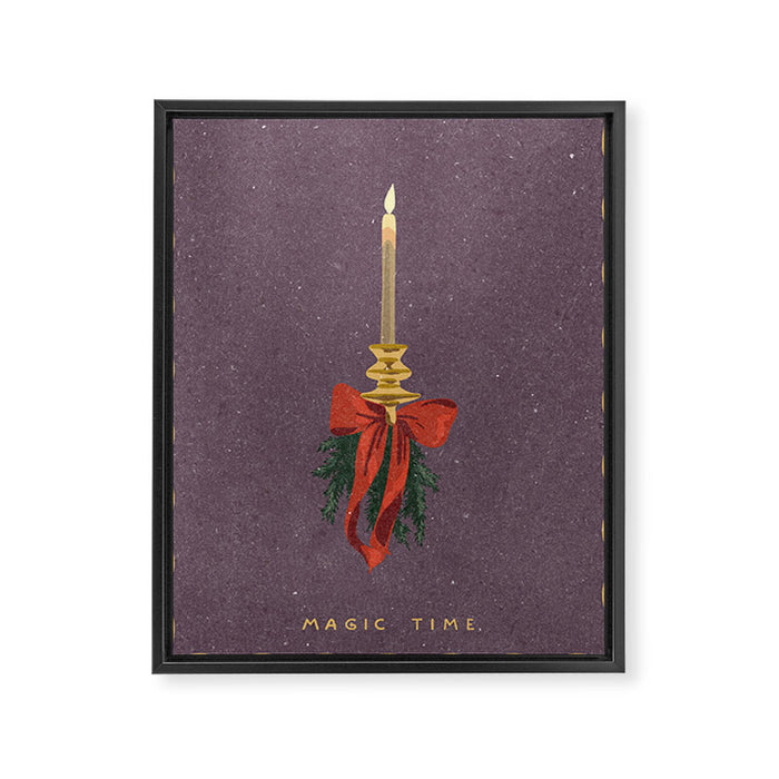 Candle with bow and spruce sprigs Framed Canvas Print Gallery Image 1