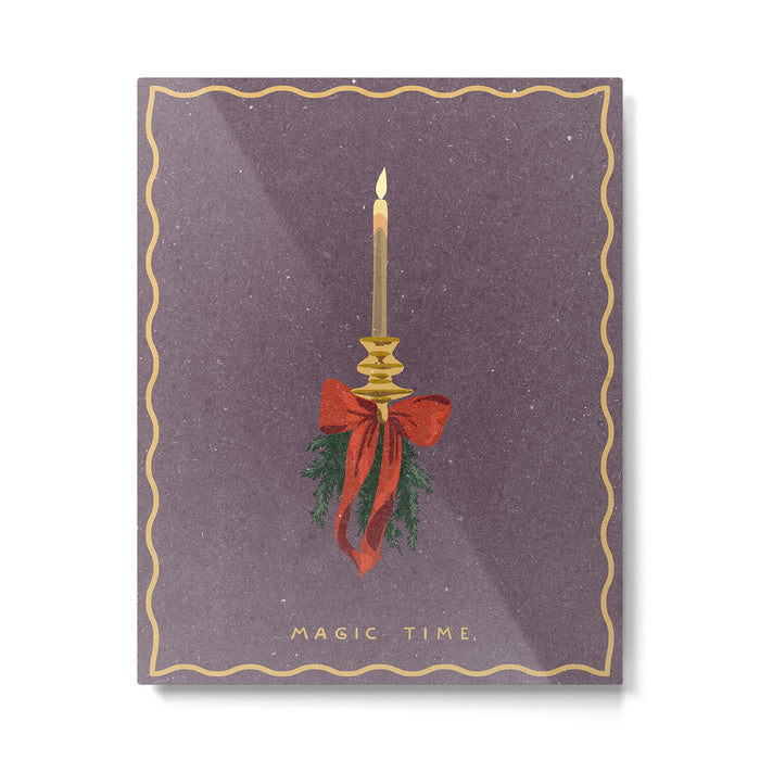 Candle with bow and spruce sprigs Metal Print Gallery Image 1