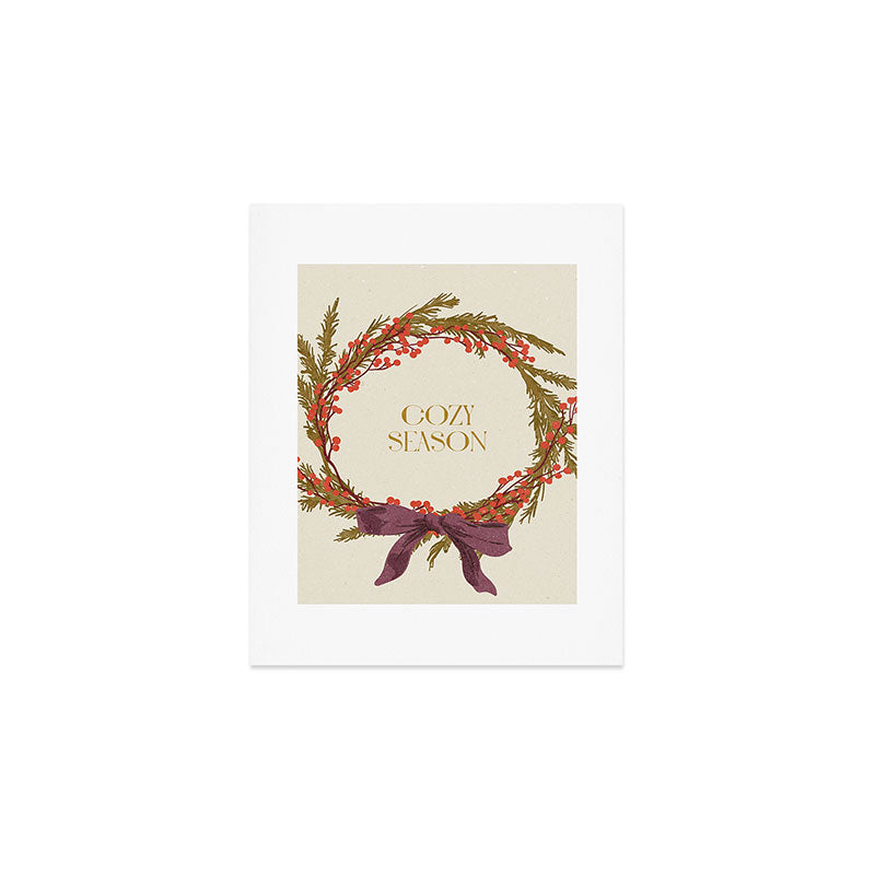 Cozy Season. Christmas wreath with bow Art Print Gallery Image 1