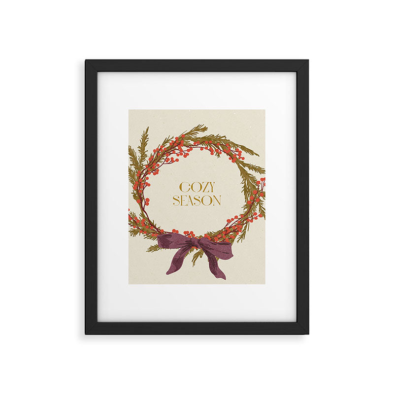 Cozy Season. Christmas wreath with bow Framed Art Print Gallery Image 5
