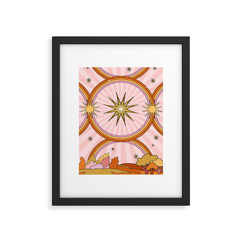 Hippie pink rainbow and sun, abstract landscape Framed Art Print Gallery Image 6