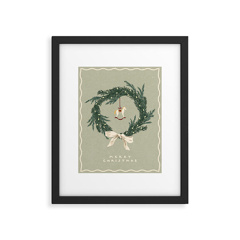 Horses toy on Christmas wreath with bow Framed Art Print Gallery Image 5