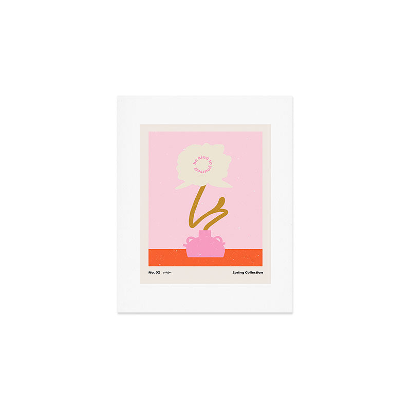 Modern abstract flower and vase. Be kind to yourself quote Art Print Gallery Image 1