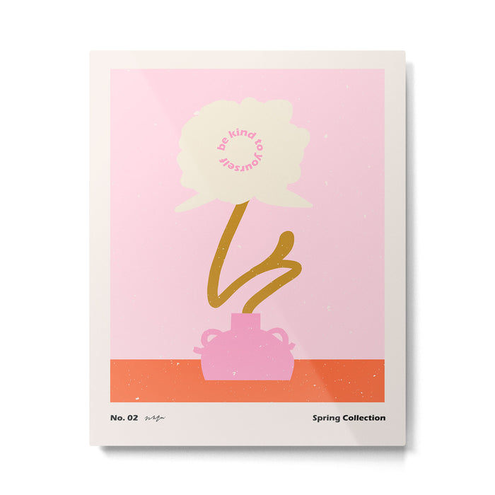 Modern abstract flower and vase. Be kind to yourself quote Metal Print Gallery Image 1