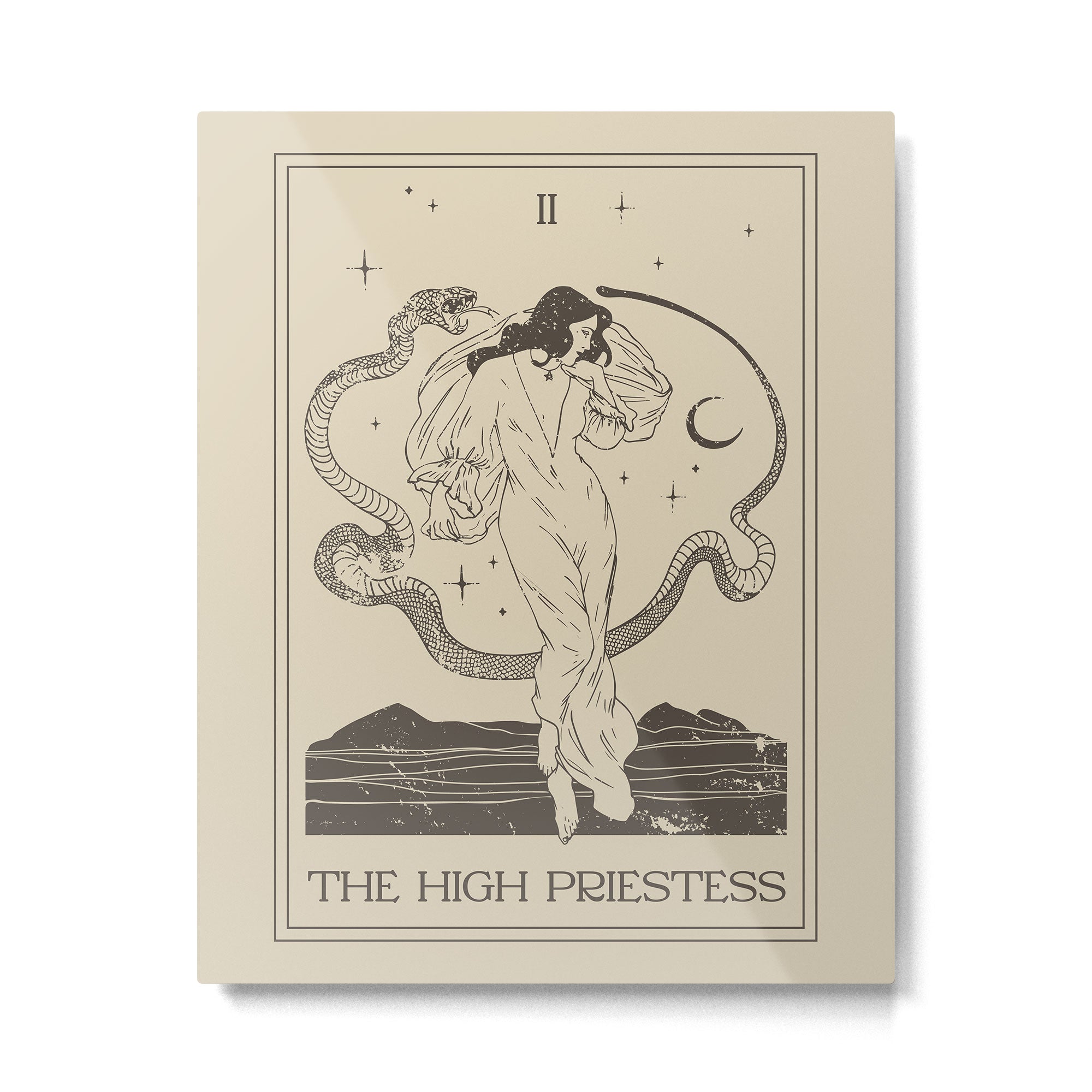 The High Priestess Card Poster. Witchy Girl and Mystic Snake Metal Print Gallery Image 4