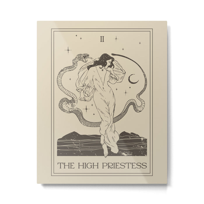 The High Priestess Card Poster. Witchy Girl and Mystic Snake Metal Print Gallery Image 1