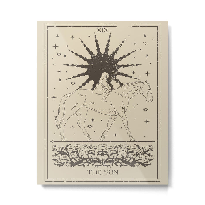 The Sun Card, Sun girl and horse print, Major Arcana, Divination, Magic girl Metal Print Gallery Image 1