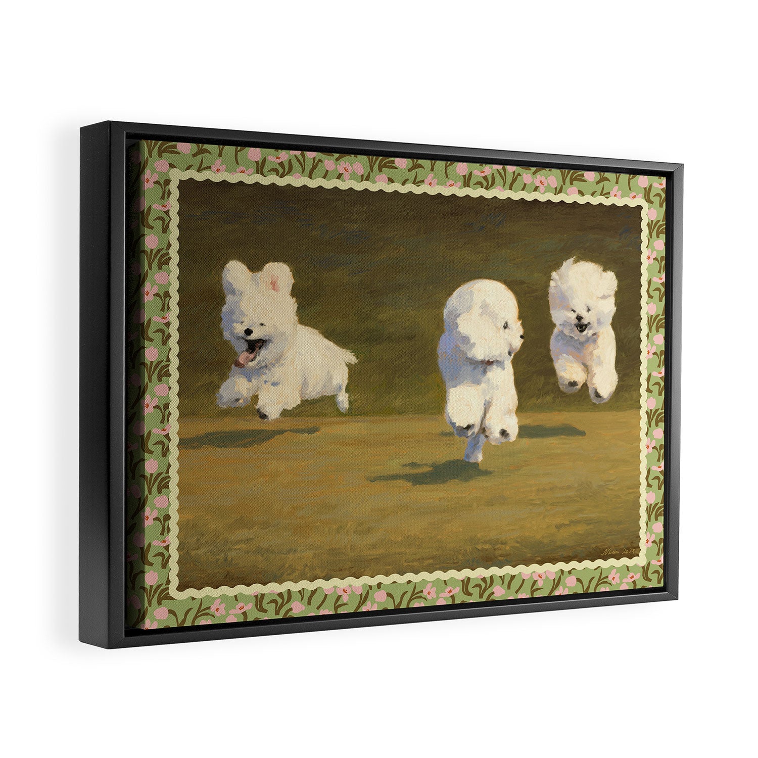 Three Dogs Running Framed Canvas Print Gallery Image 2