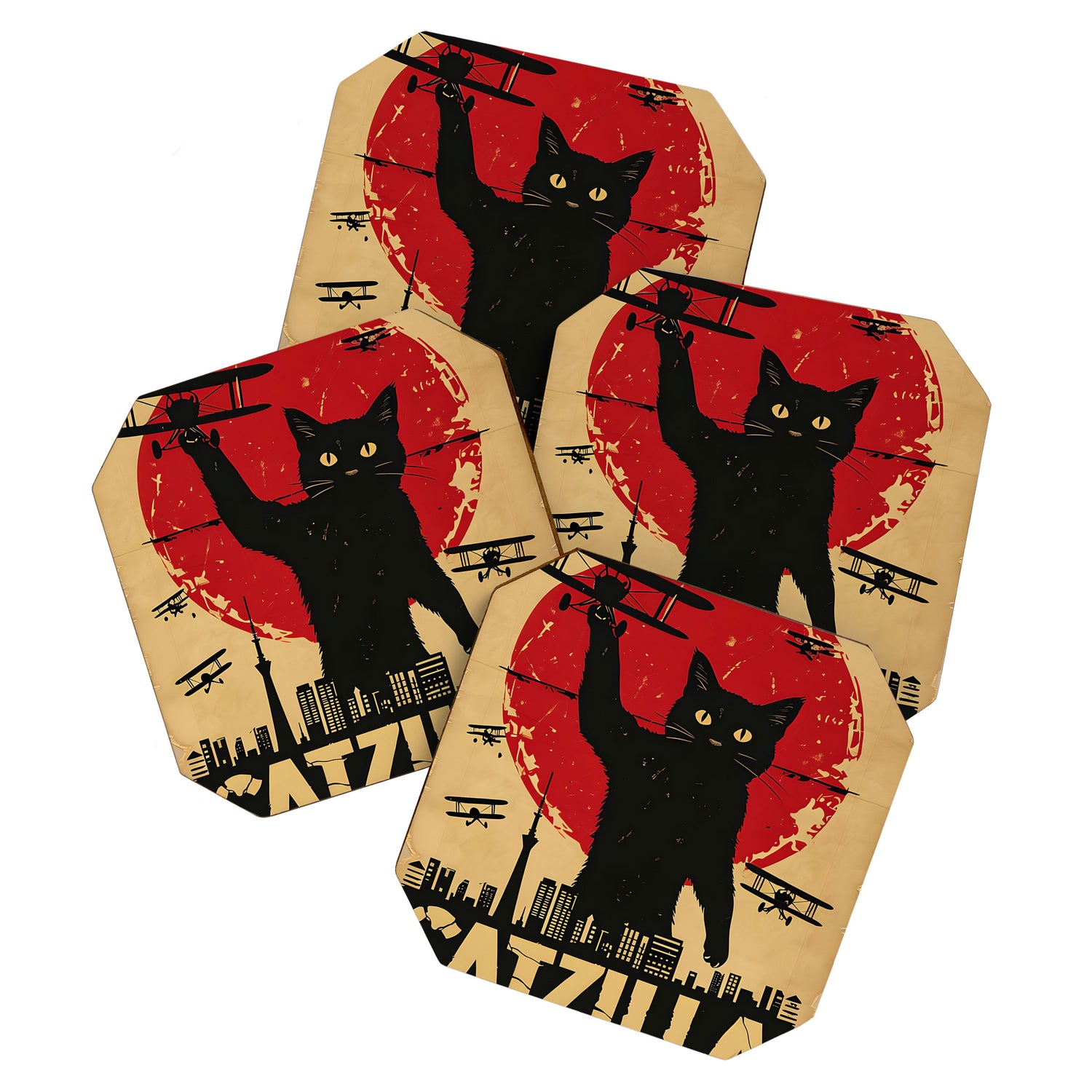 Catzilla vintage poster Coaster Gallery Image 1