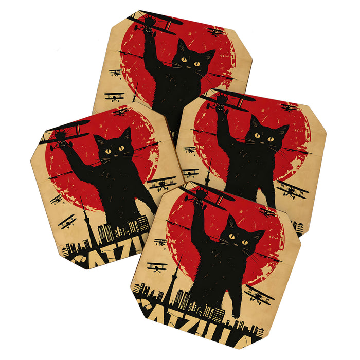 Catzilla vintage poster Coaster Gallery Image 1