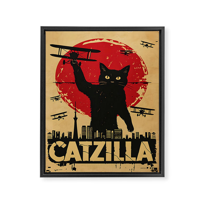 Catzilla vintage poster Framed Canvas Print Gallery Image 1