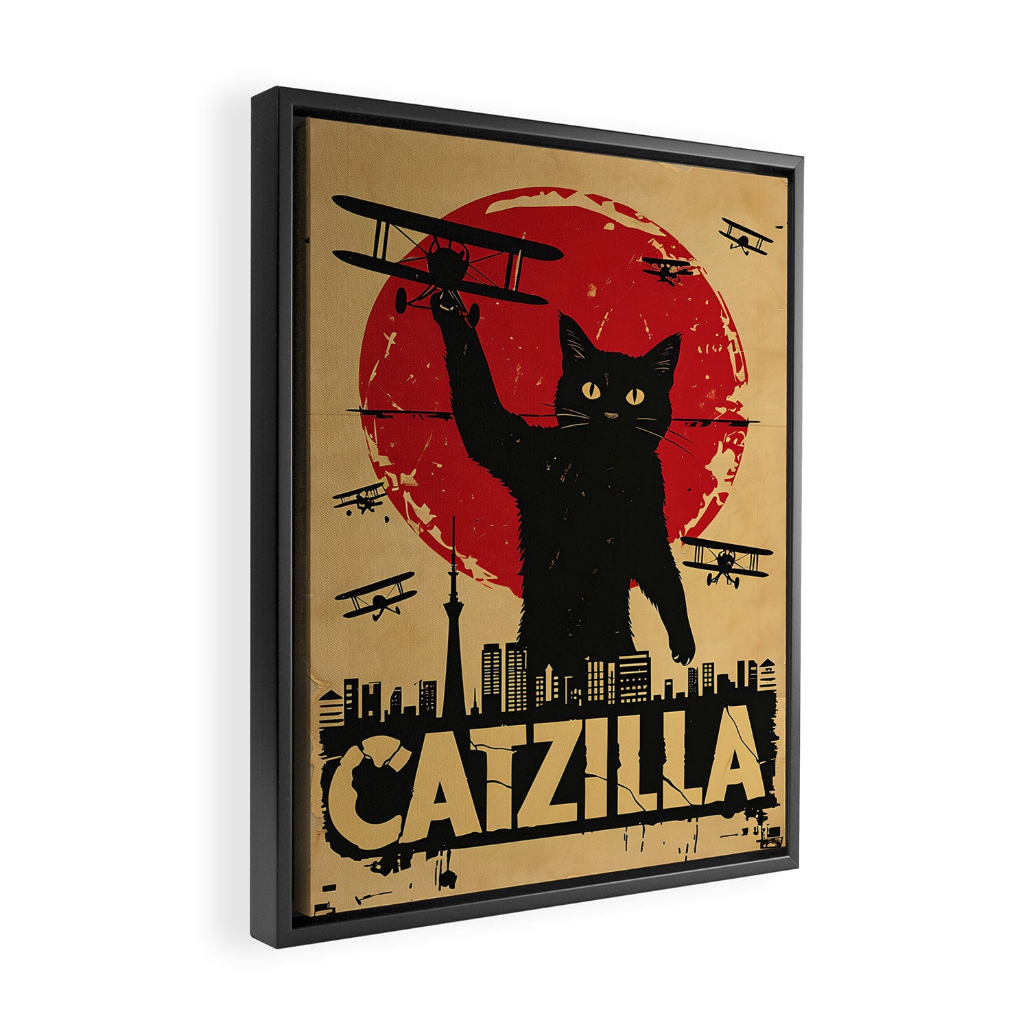 Catzilla vintage poster Framed Canvas Print Gallery Image 2