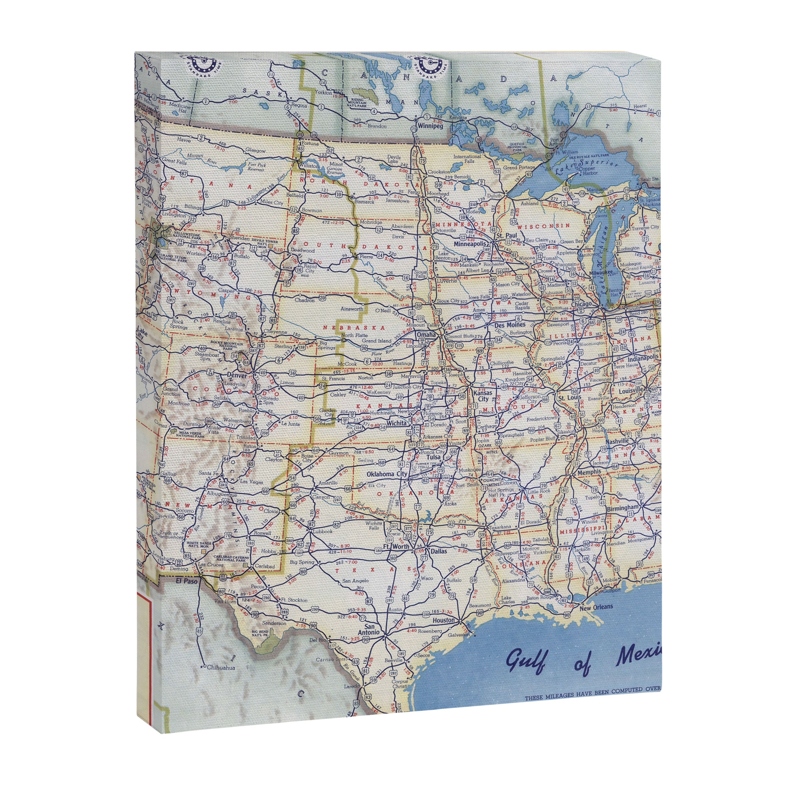 Flat road map of the united states of america 1951 Canvas Print Gallery Image 6