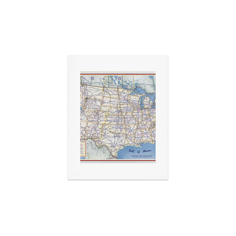Flat road map of the united states of america 1951 Art Print Gallery Image 1