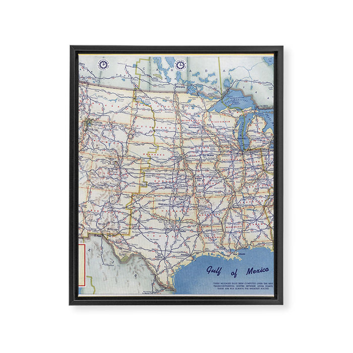 Flat road map of the united states of america 1951 Framed Canvas Print Gallery Image 1