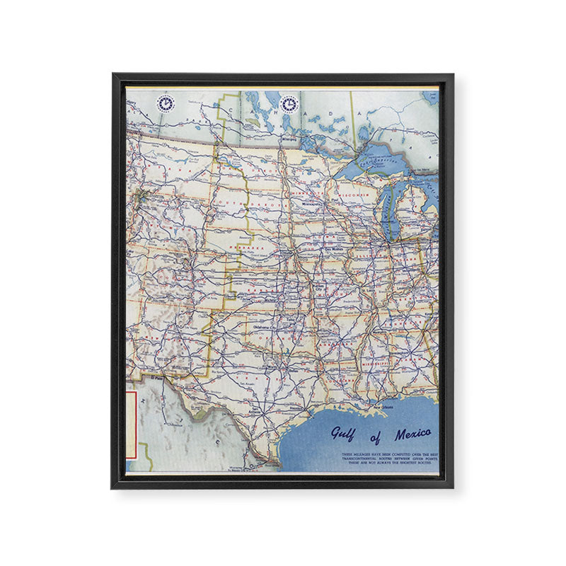 Flat road map of the united states of america 1951 Framed Canvas Print Gallery Image 6