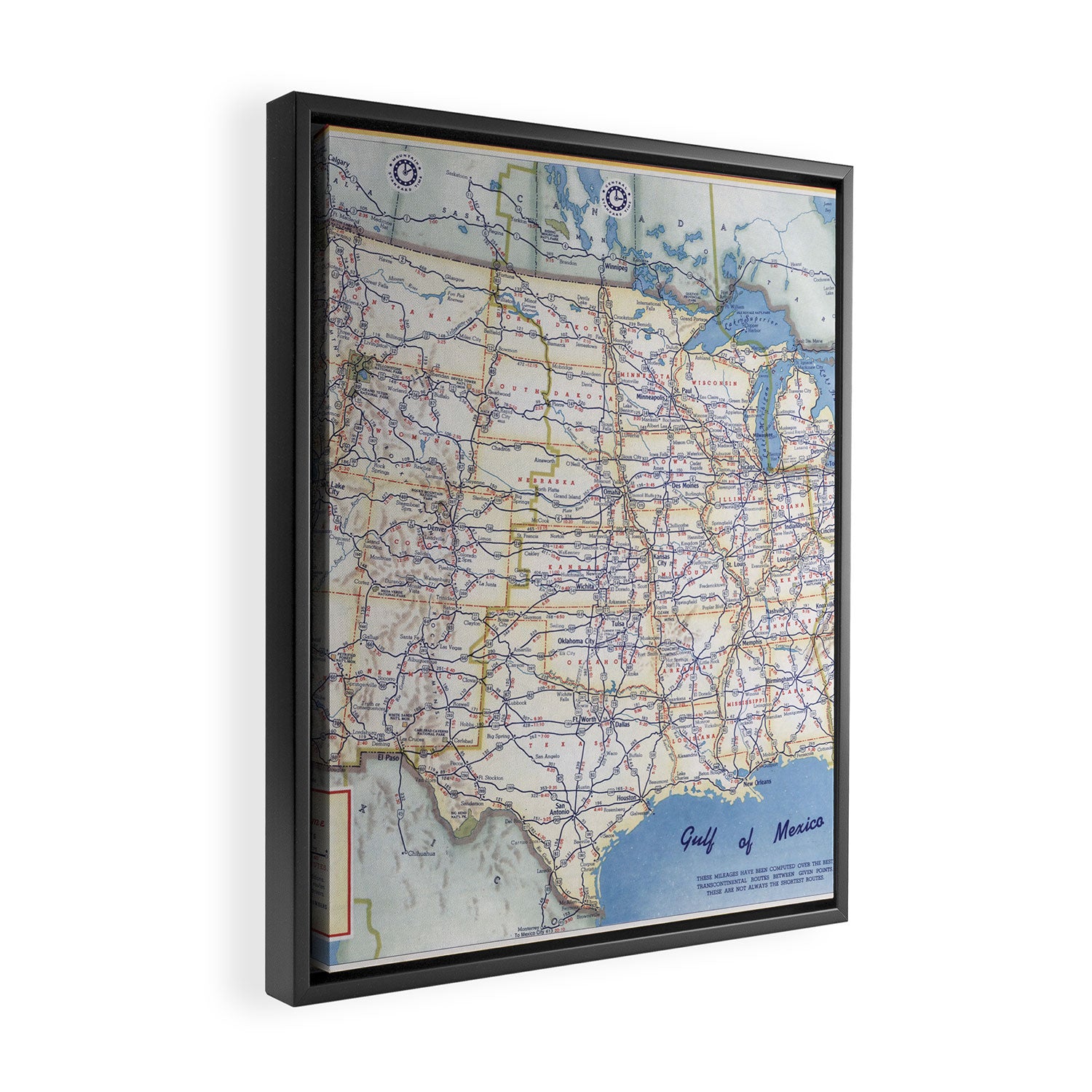 Flat road map of the united states of america 1951 Framed Canvas Print Gallery Image 2
