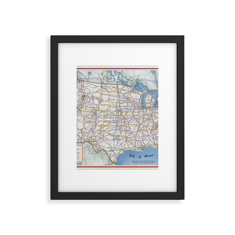 Flat road map of the united states of america 1951 Framed Art Print Gallery Image 5