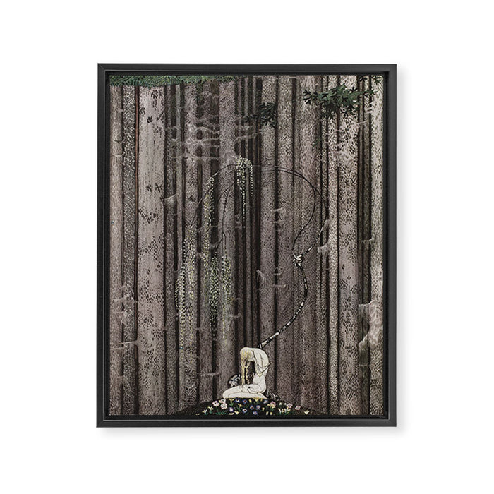 kay nielsen And then she lay on a little green patch in the midst of the gloomy thick wood Framed Canvas Print Gallery Image 1