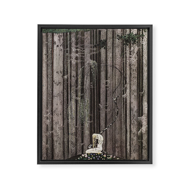 kay nielsen And then she lay on a little green patch in the midst of the gloomy thick wood Framed Canvas Print Gallery Image 6