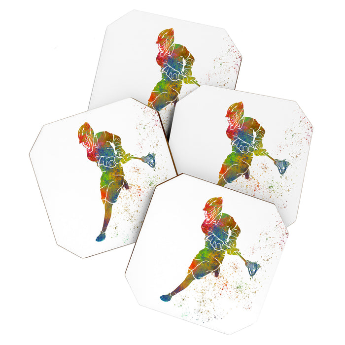 Lacrosse in watercolor Coaster Gallery Image 1