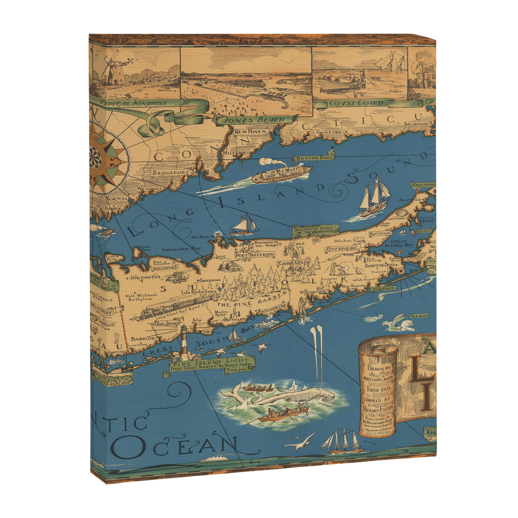 Long Island map.-Vintage Pictorial Map Canvas Print Gallery Image 3