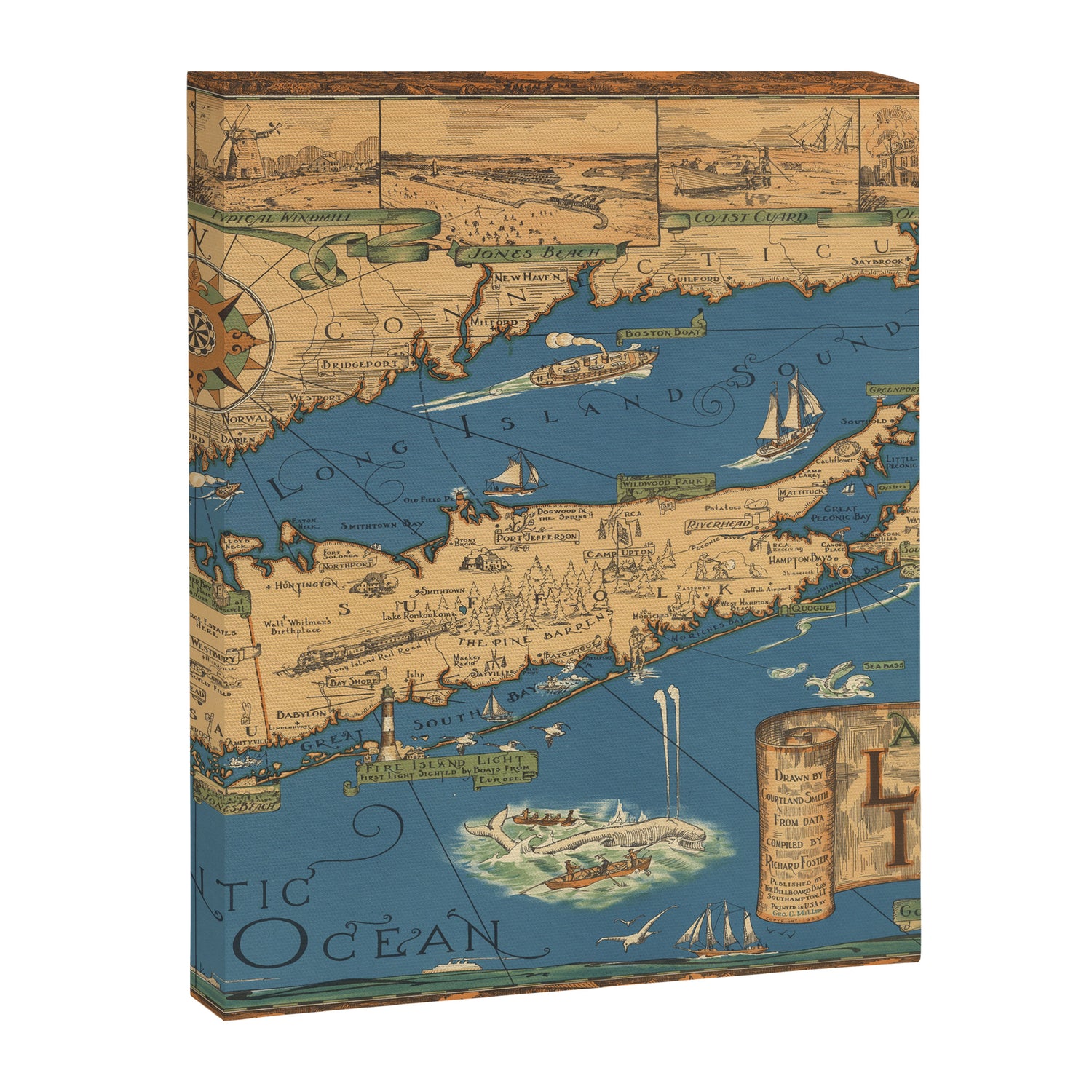 Long Island map.-Vintage Pictorial Map Canvas Print Gallery Image 3