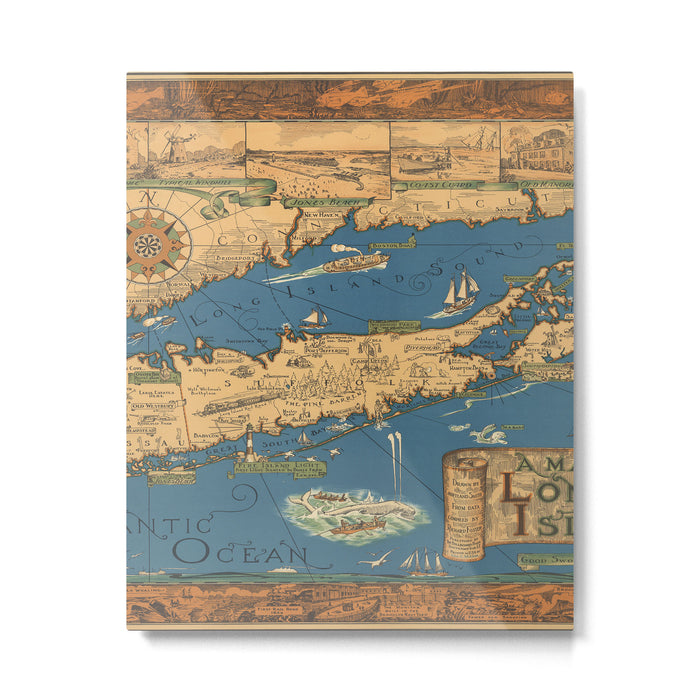 Long Island map.-Vintage Pictorial Map Metal Print Gallery Image 1