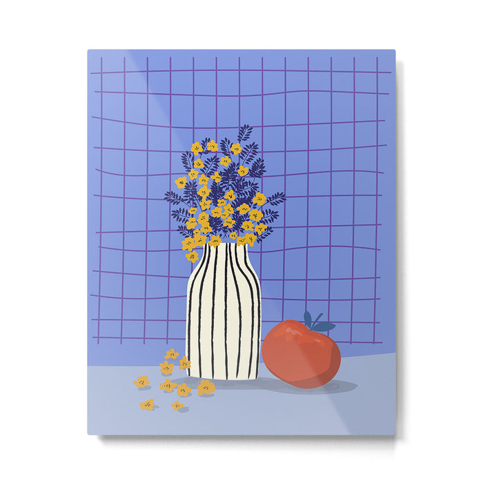 Still life with flowers and fruit Metal Print Gallery Image 1