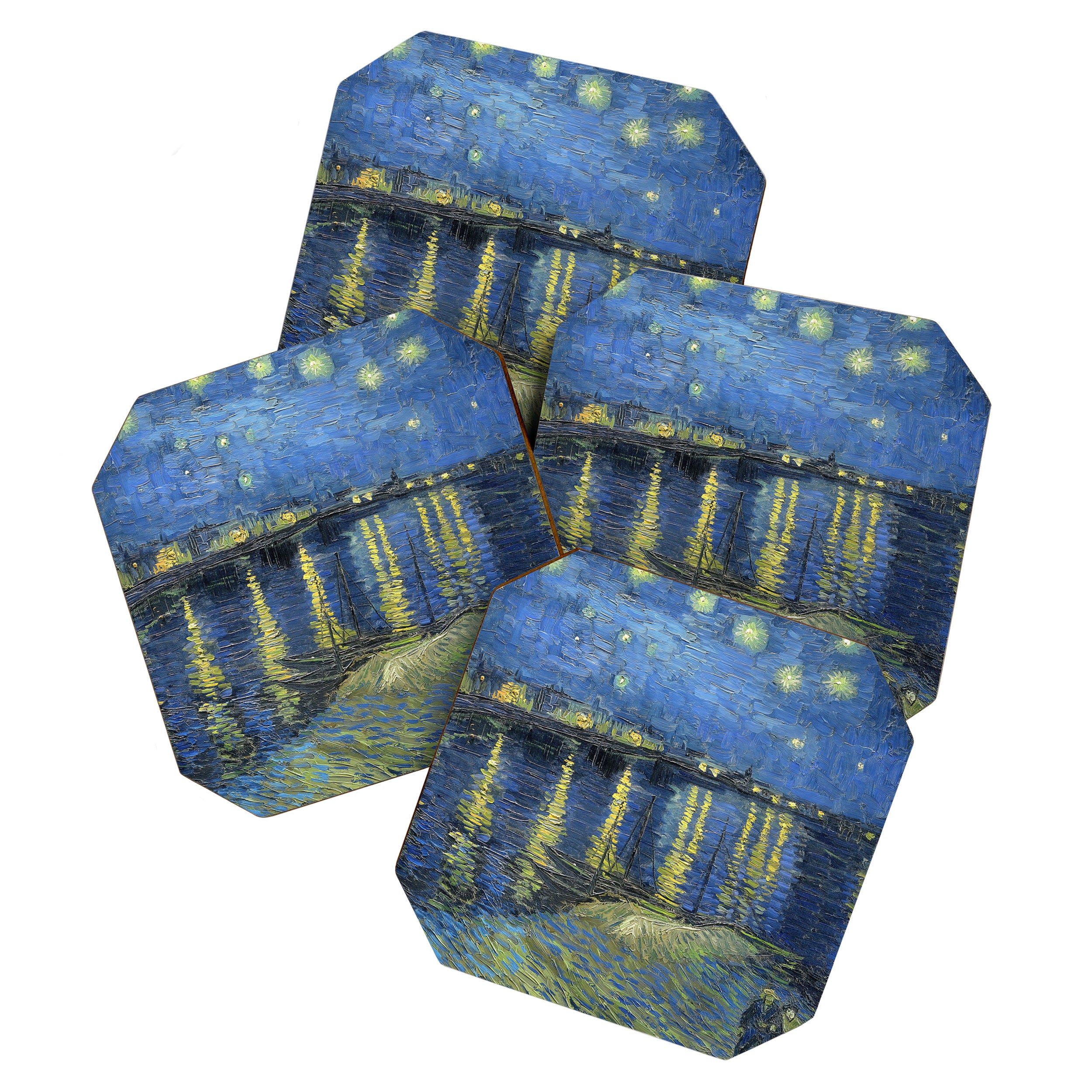 Vincent van Gogh Starry Night Over the Rhone (1888) enhanced with artificial intelligence Coaster Gallery Image 1