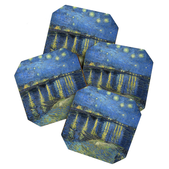 Vincent van Gogh Starry Night Over the Rhone (1888) enhanced with artificial intelligence Coaster Gallery Image 1