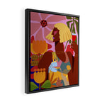 Woman with wine in floral garden Framed Canvas Print Gallery Image 2