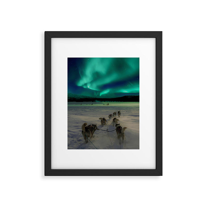 Winter Northern Lights Dog Sled (Color) Framed Art Print Gallery Image 5