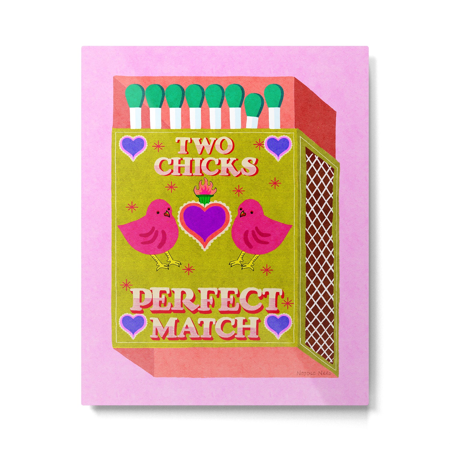 2 Chicks Perfect Match Vintage Matchbox Green & Pink Palette Metal Print Gallery Image 4