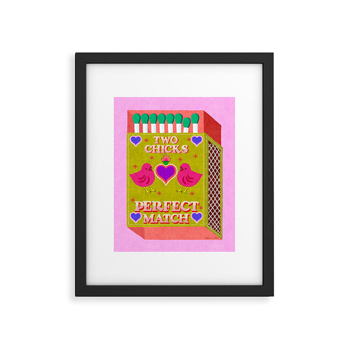 2 Chicks Perfect Match Vintage Matchbox Green & Pink Palette Framed Art Print Gallery Image 1