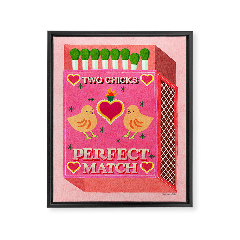 2 Chicks Perfect Match Vintage Matchbox Light Pink Palette Framed Canvas Print Gallery Image 6