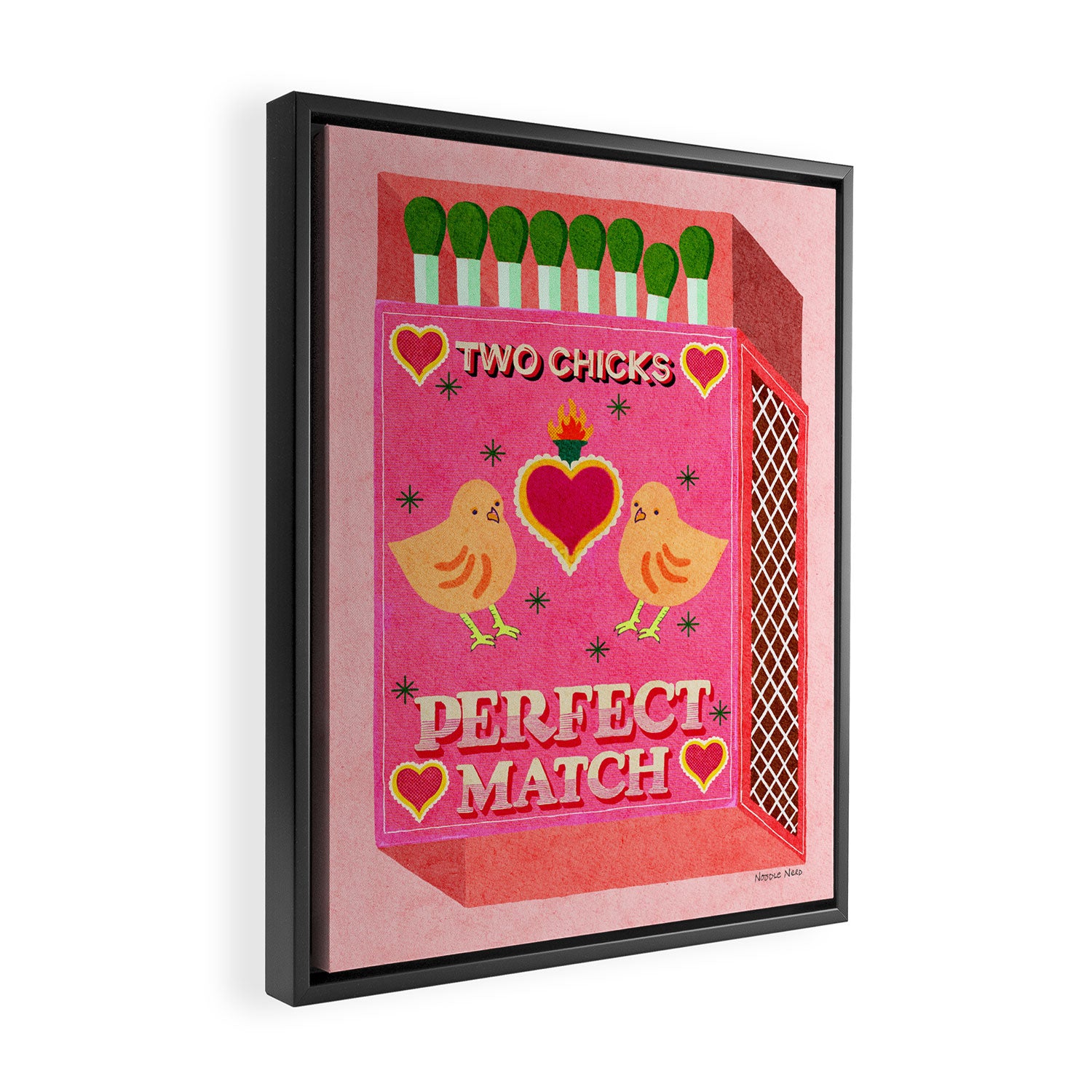 2 Chicks Perfect Match Vintage Matchbox Light Pink Palette Framed Canvas Print Gallery Image 2