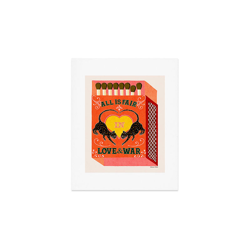 All is Fair in Love and War Vintage Matchbox Retro Orange Palette with Leopard Art Print Gallery Image 1