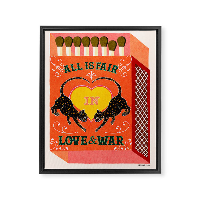 All is Fair in Love and War Vintage Matchbox Retro Orange Palette with Leopard Framed Canvas Print Gallery Image 1